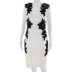 Tahari Levine Womens Floral Sheath Dress Black Sleeveless Crew Neck Size 8